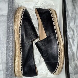 CHANEL Black Leather Espadrilles with Natural Jute Sole